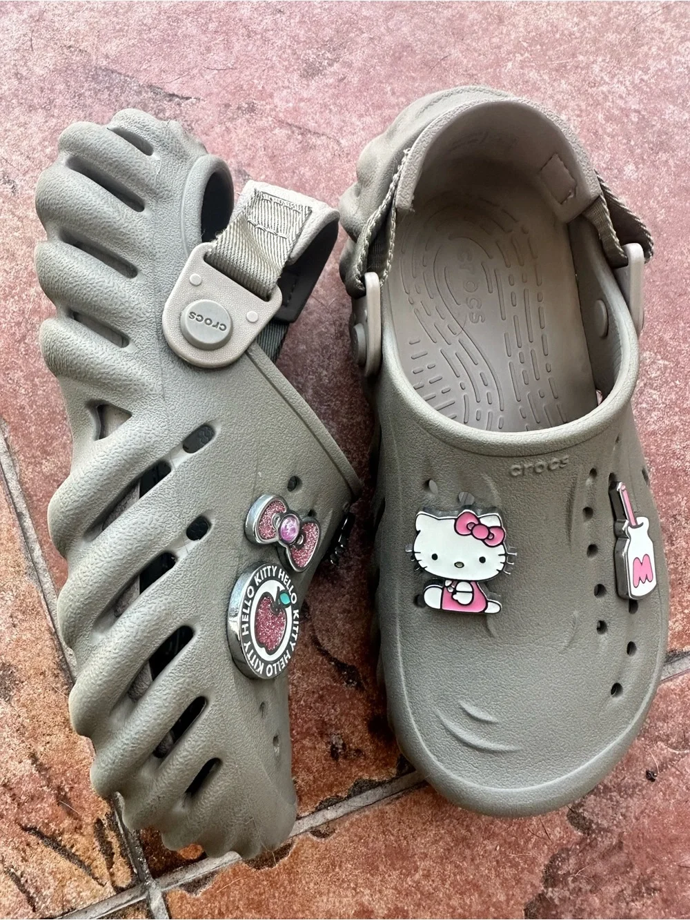CROCS Kids Tan Clogs with Hello Kitty Charms